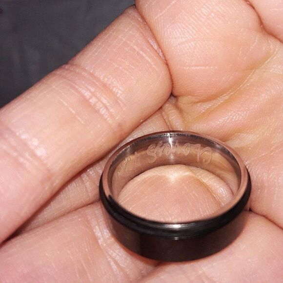 Personalized Engraved Mens Black Spinner Promise Ring - Mens Fidget Spinner Ring - Picture 8 of 8